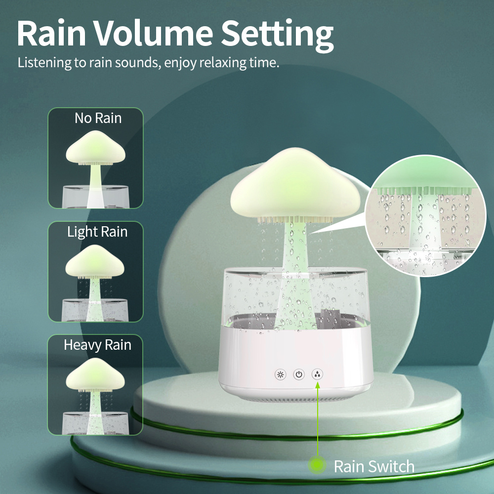 2-in-1 Desk Humidifier Rain Cloud Aromatherapy Essential Oil Zen Diffuser & Raining Cloud Night Light Mushroom Lamp - Image 4