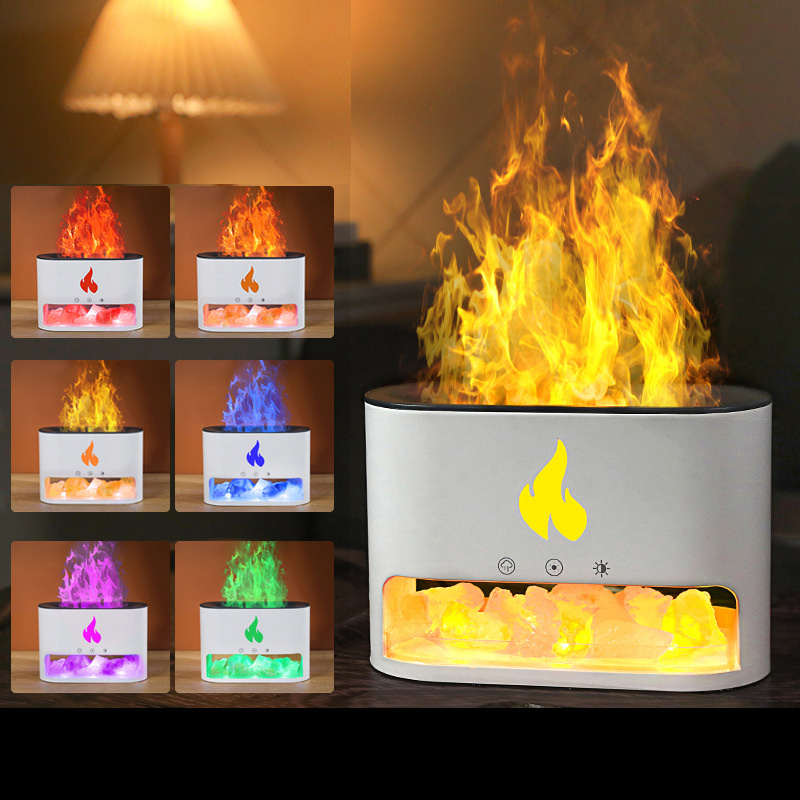 New Flame Humidifier Aromatherapy Machine Crystal Salt Stone Colorful Atmosphere Lamp Flame 3d Simulation Flame Humidifier Household Essential - Image 2