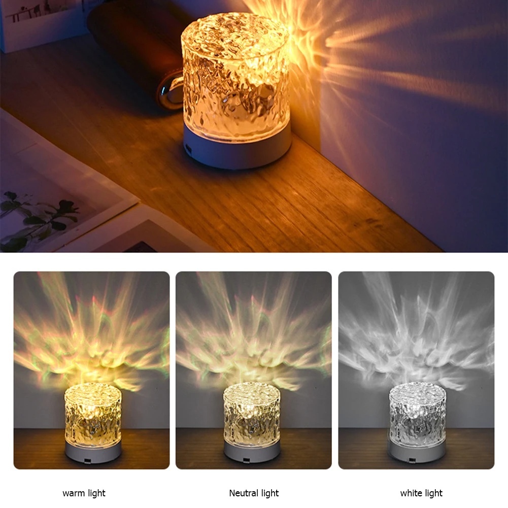 Crystal Lamp Water Ripple Projector Night Light Decoration Home Houses Bedroom Aesthetic Atmosphere Holiday Gift Sunset Lights Home Decor - Image 10