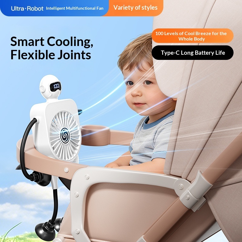 Robot Fan USB Rechargeable Desk Fan Mini Digital Display Table Fan With Suction Cup Portable Cooling Office Car Travel - Image 2