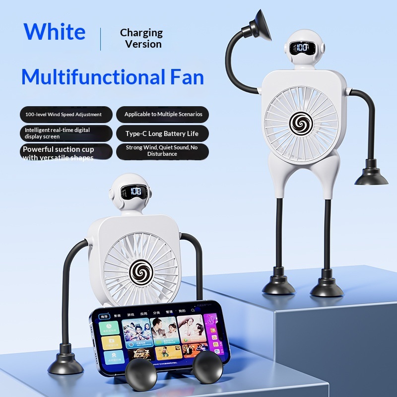 Robot Fan USB Rechargeable Desk Fan Mini Digital Display Table Fan With Suction Cup Portable Cooling Office Car Travel - Image 7