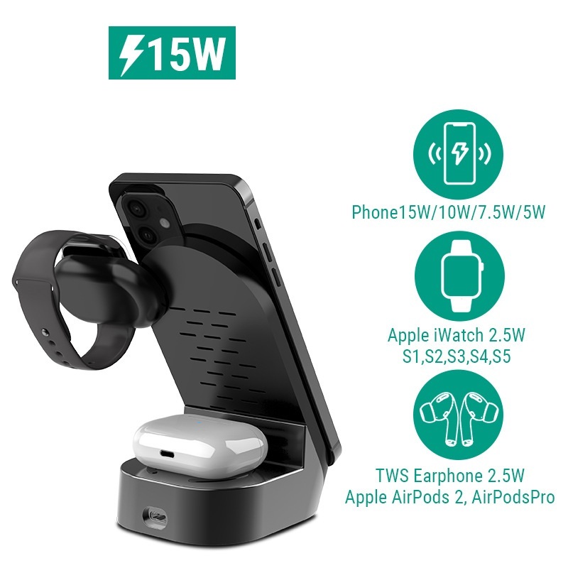 Foldable 3-in-1 Wireless Charger Vertical Stand 15W - Image 6