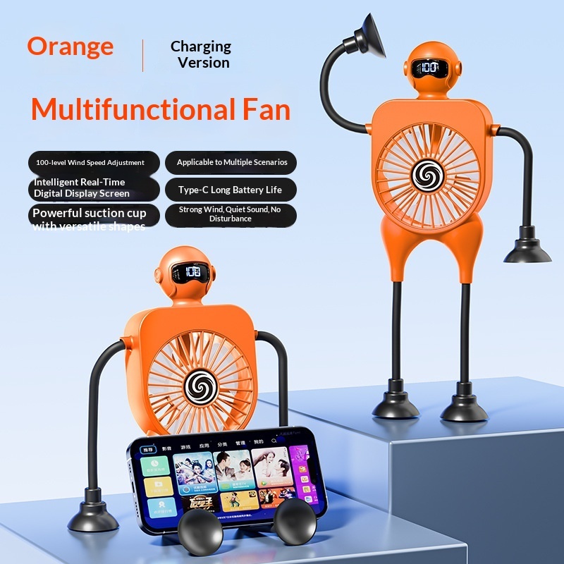 Robot Fan USB Rechargeable Desk Fan Mini Digital Display Table Fan With Suction Cup Portable Cooling Office Car Travel - Image 6